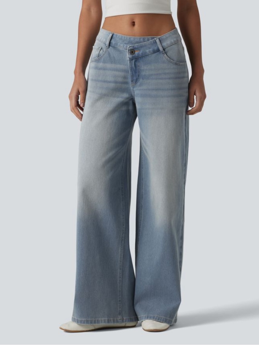 HALARA Blue Flower Denim Wide-Leg Jeans